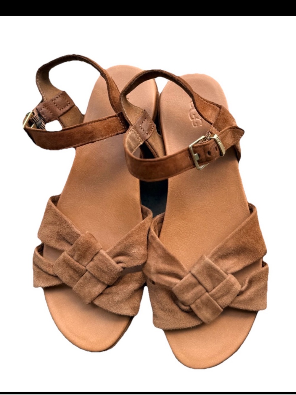 UGG Neusch Women’s Suede platform Knotted Ankle Strap Sandals sz8
